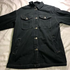 h&m black denim jacket with brown stitching